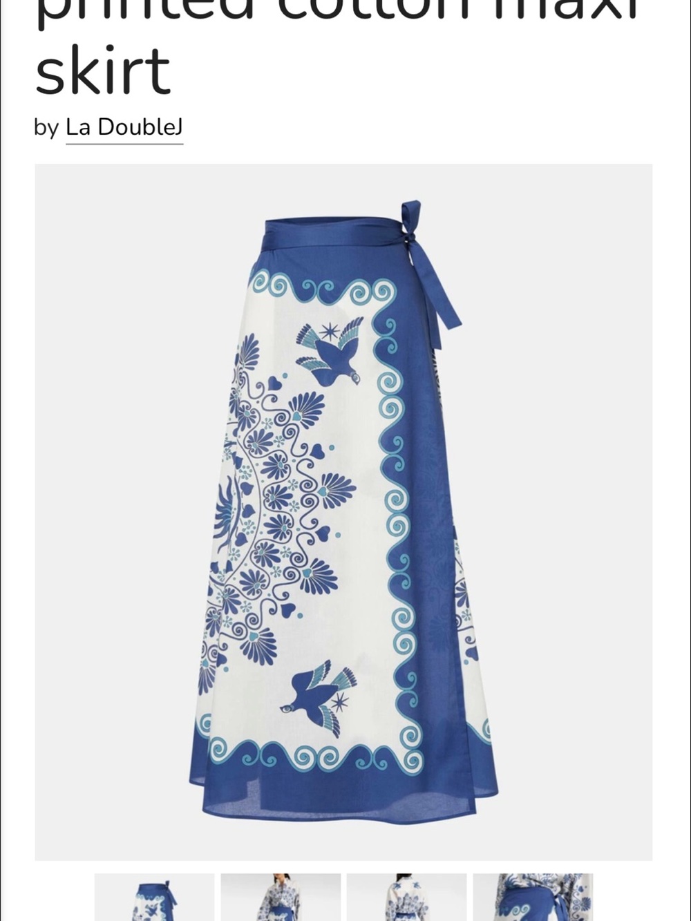 LA DoubleJ Flipper Blue and White Printed Cotton Midi Wrap Skirt